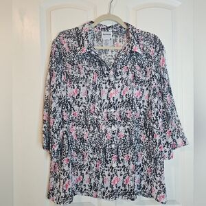 Bon Worth Pink and Black 3/4 Sleeve Top Blouse SZ LP
